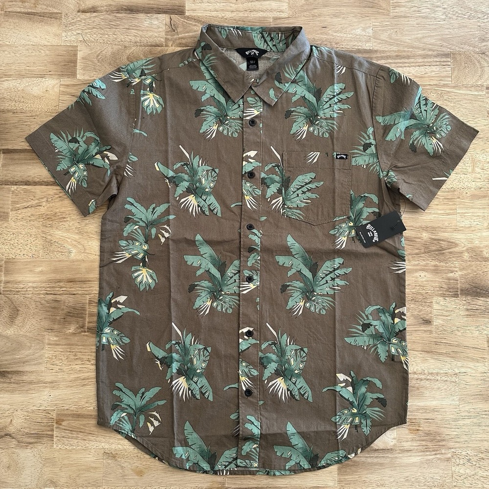 Billabong Chase Short Sleeve Button‎ Up Shirt Mens Size S Palm Print